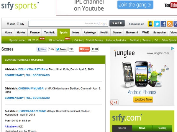 scores.sify.com