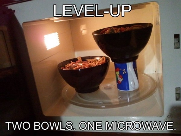 how to fit two bowls into microwave