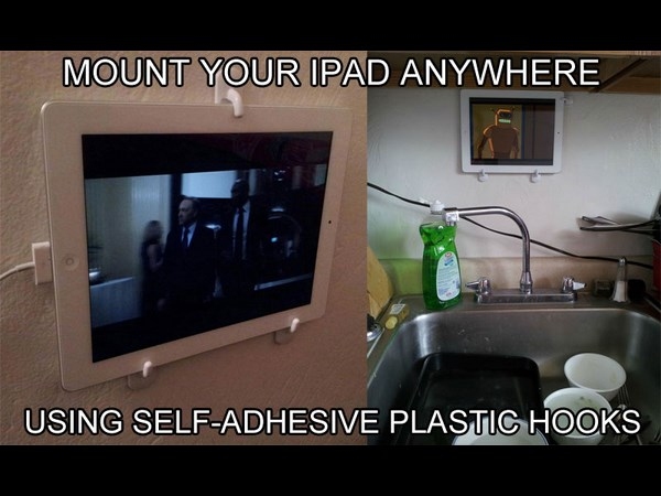 ipad mount using plastic hooks