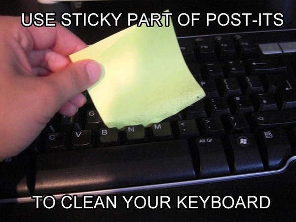 sticky notes to clean your keyboard