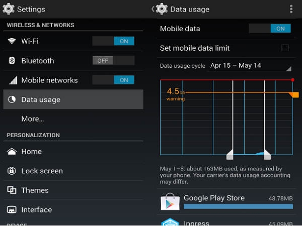 Set mobile data limit