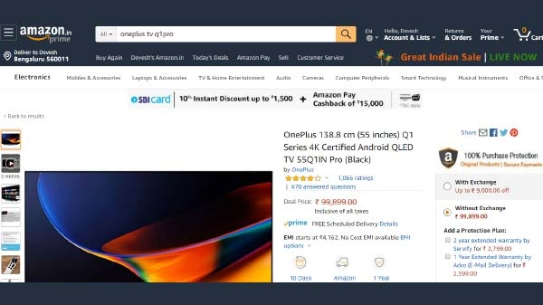 Amazon Great Indian Sale में OnePlus Smart TV पर भरपूर कैशबैक